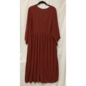 Story Teller Women's Rust Empire Waist Short Sleeve Midi Dress - Size‎ 1X